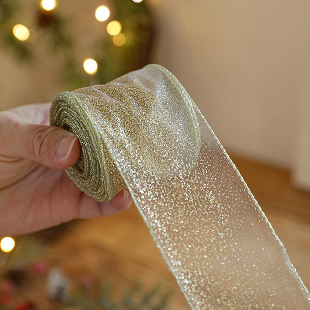 Home Decor Xmas Gifts - 2m 2027 Christmas Ribbon Golden Silver