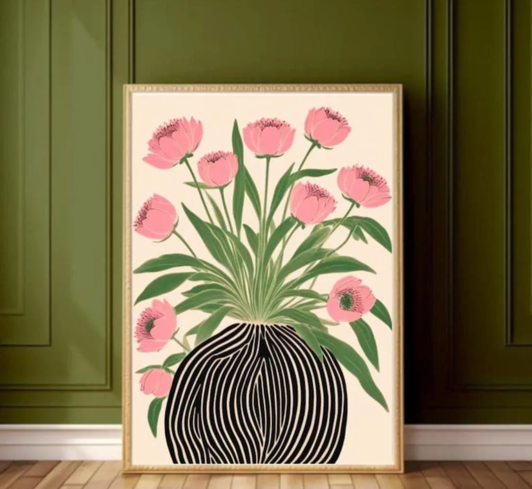 Home Decor Vase With Flowers - A Frameless Floral Poster,Matisse Wall Art,Pastel