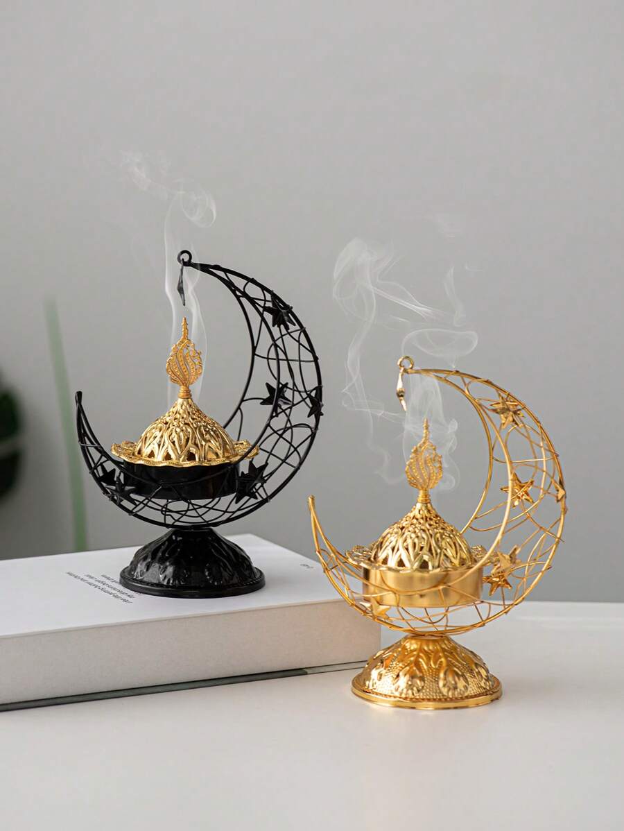 Home Decor Minimalist Style - SGIAWETA-1pc Moon Shaped Metal Incense Burner,