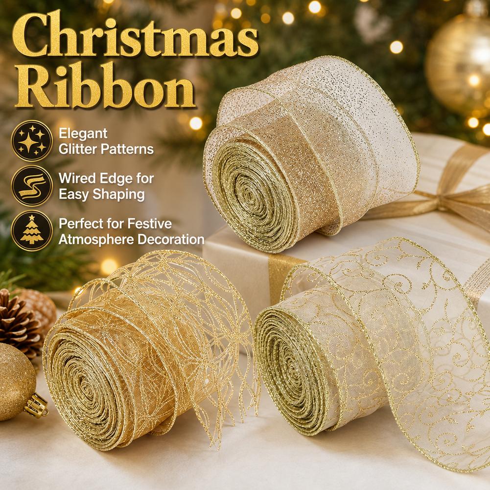 2m 2027 Christmas Ribbon Golde - Home Decor Xmas Gifts review and price
