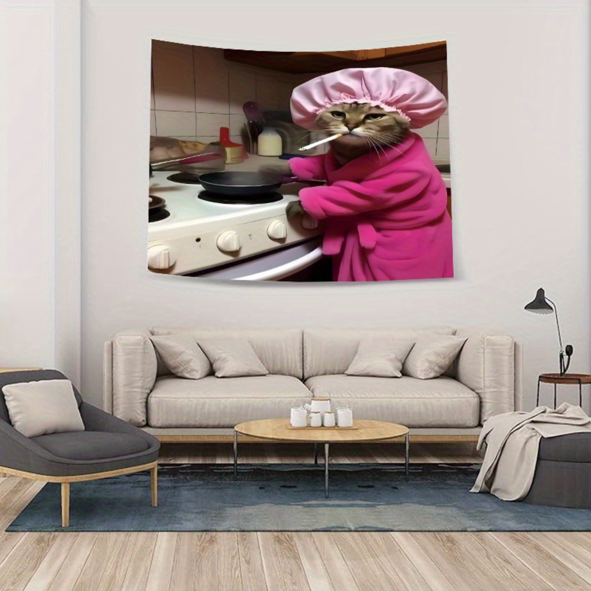 Cat Chef Pink Robe Wall Tapest - Home Decor Minimalist Style review and price