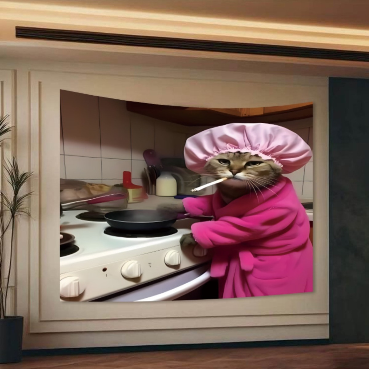 Cat Chef Pink Robe Wall Tapest - Home Decor Minimalist Style review and price