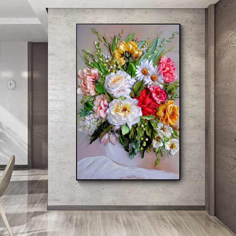 Canvas Painting Flowers Print  - Home Decor Vase With Flowers review and price