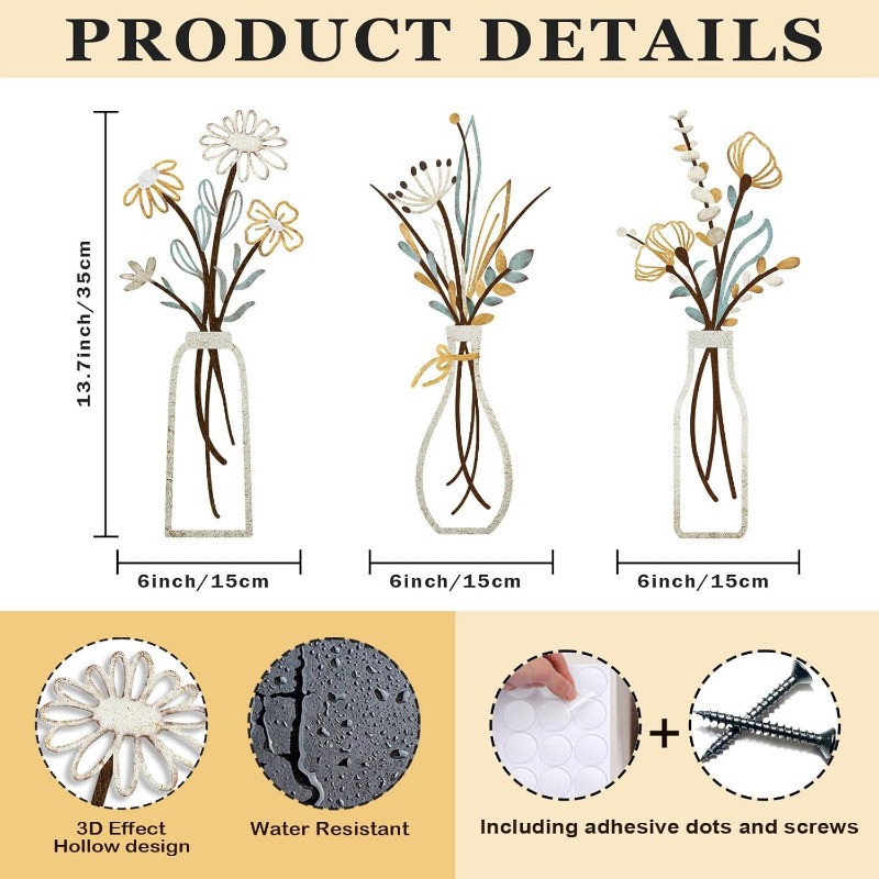 3pcs Metal Flowers Wall Decora - Home Decor Minimalist Style review and price