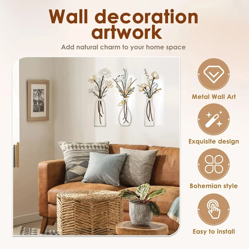 3pcs Metal Flowers Wall Decora - Home Decor Minimalist Style review and price