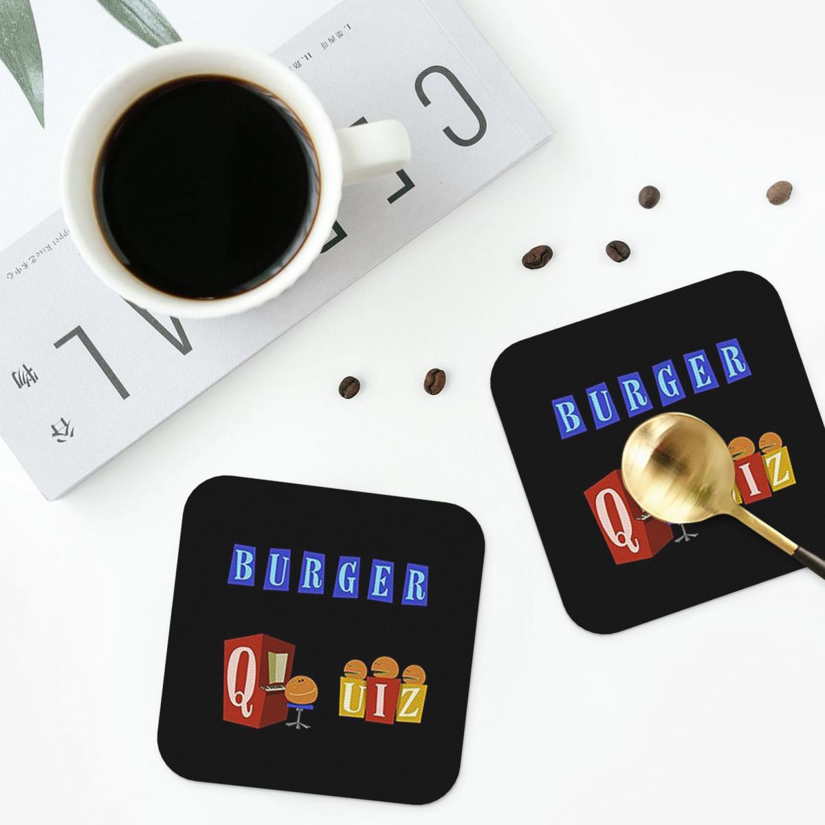 Burger Quiz New Logo Coasters  - Home Decor Quiz review and price