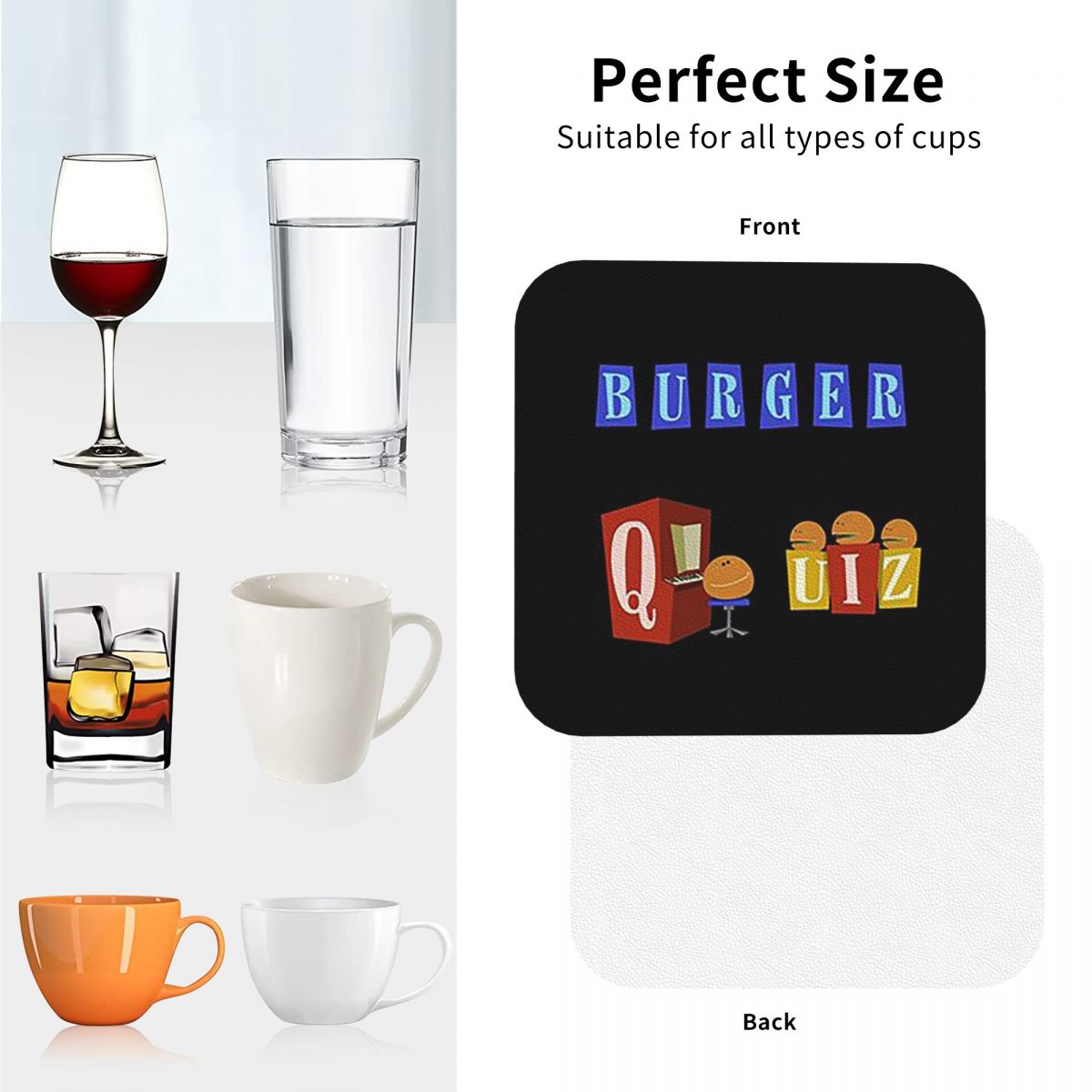 Burger Quiz New Logo Coasters  - Home Decor Quiz review and price
